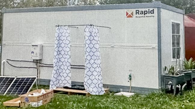 A temporary home with gas and solar featuring an outdoor shower which was supplied and fitted as part of Rotary Club of Ballina-on-Richmond’s aid after the floods. Picture: Supplied.