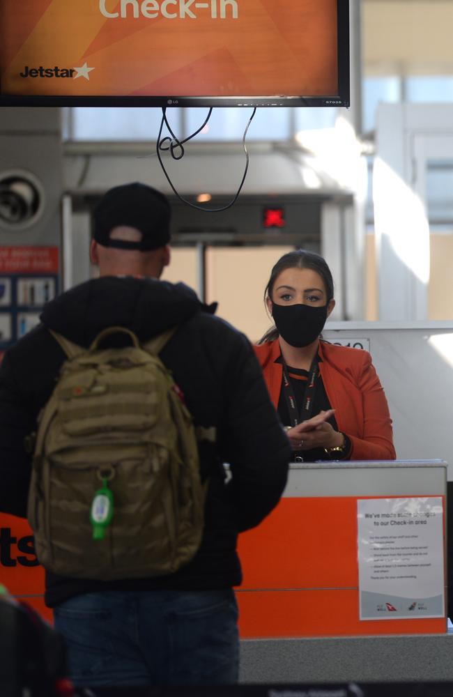 Quiet scenes at departures at Sydney's domestic airport on Tuesday. Picture: Jeremy Piper