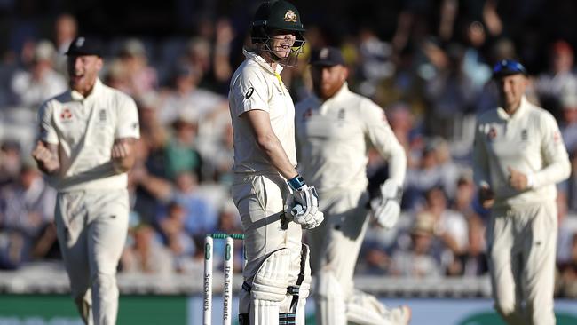 Steve Smith looks dejected after being dismissed by Chris Woakes. Picture: Getty Images