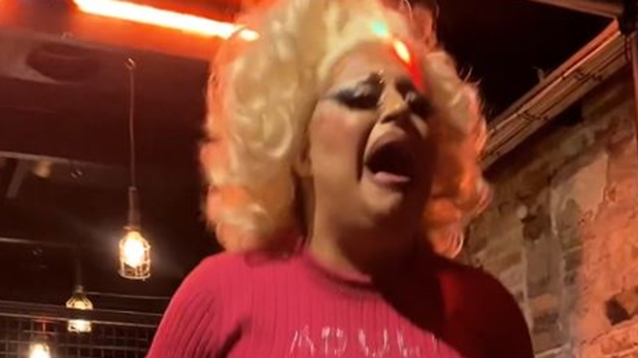 Barbi Ganoush parodies anti-trans protester Posie Parker in Sydney club. Picture: Instagram