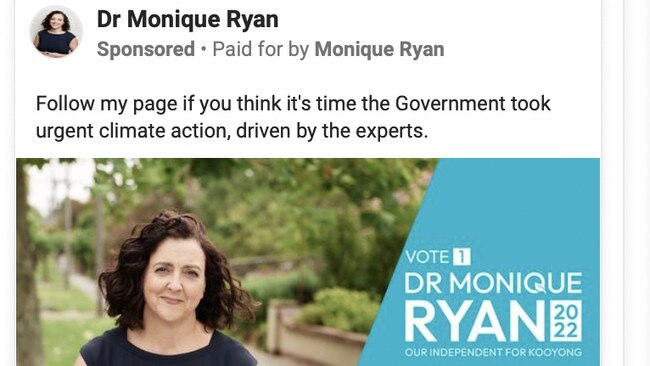 A Facebook advertisement for independent Monique Ryan