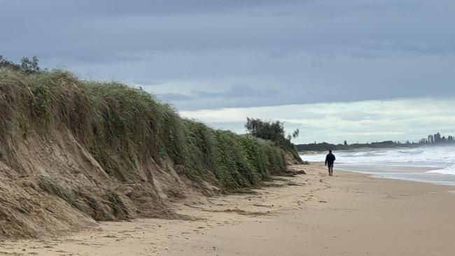 The erosion at Wurtulla Beach on the Sunshine Coast on March 7, 2025, before Tropical Cyclone Alfred makes landfall. Picture: Ashley Robinson