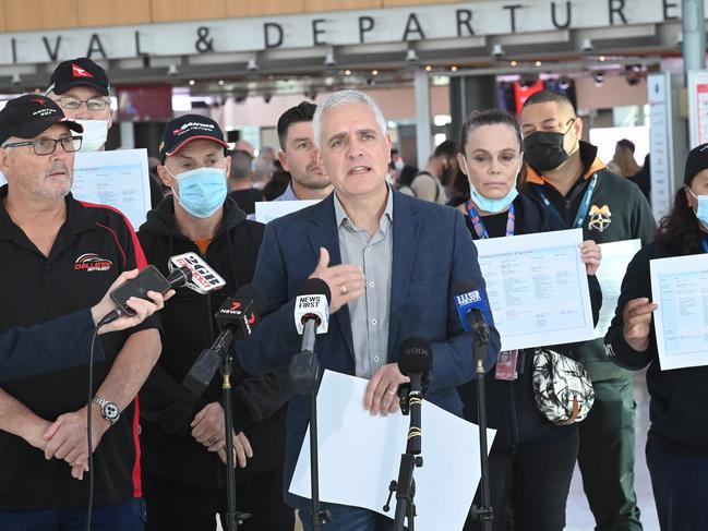 Transport Workers’ Union national secretary Michael Kaine, pictured at Sydney Airport in April, has been campaigning to have the sacked workers reinstated. Picture: NCA NewsWire / Jeremy Piper