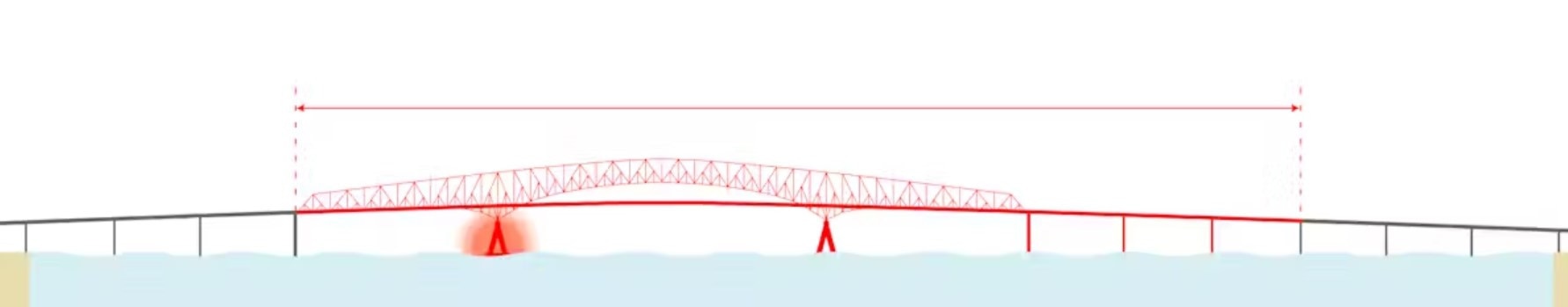 The Francis Scott Key Bridge in Baltimore, with the pier struck by the cargo ship shown and the sections of bridge that collapsed as a result. Picture: F Vasconcellos / Wikimedia, CC BY-SA