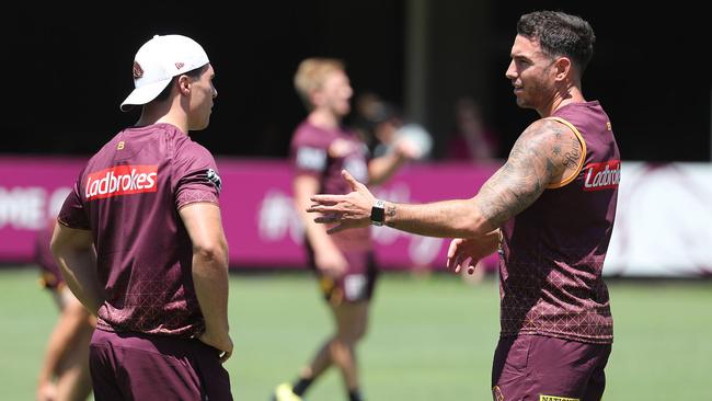 Is Darius Boyd telling Brodie Croft about tofu? Photo: Peter Wallis