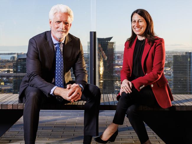 15/08/2023 Transurban Chief Executive Officer Scott Charlton with Chief Financial Officer Michelle Jablko, pictured at their Melbourne HQ. Photo: Aaron Francis / Transurban