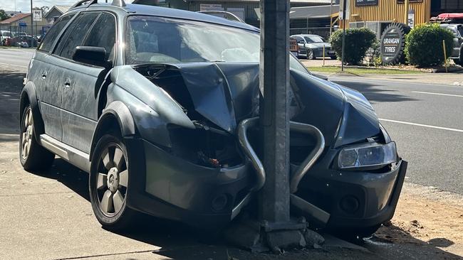 The 2005 Holden Adventra crashed into a pole at the intersection of Elizabeth and Miller Street at Urangan about 12.05am on Friday.