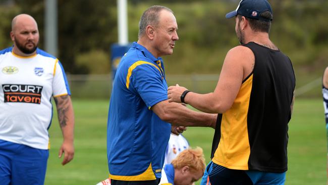 National Rugby League team coach Tim Sheens has links to Campbelltown City Kangaroos club (former coach and player) he returned to the club to conduct a training session at Fullwood reserve in Claymore.