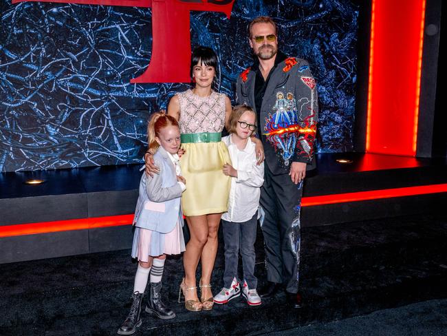 Allen and husband David Harbour with her children. Picture: Roy Rochlin/Getty Images