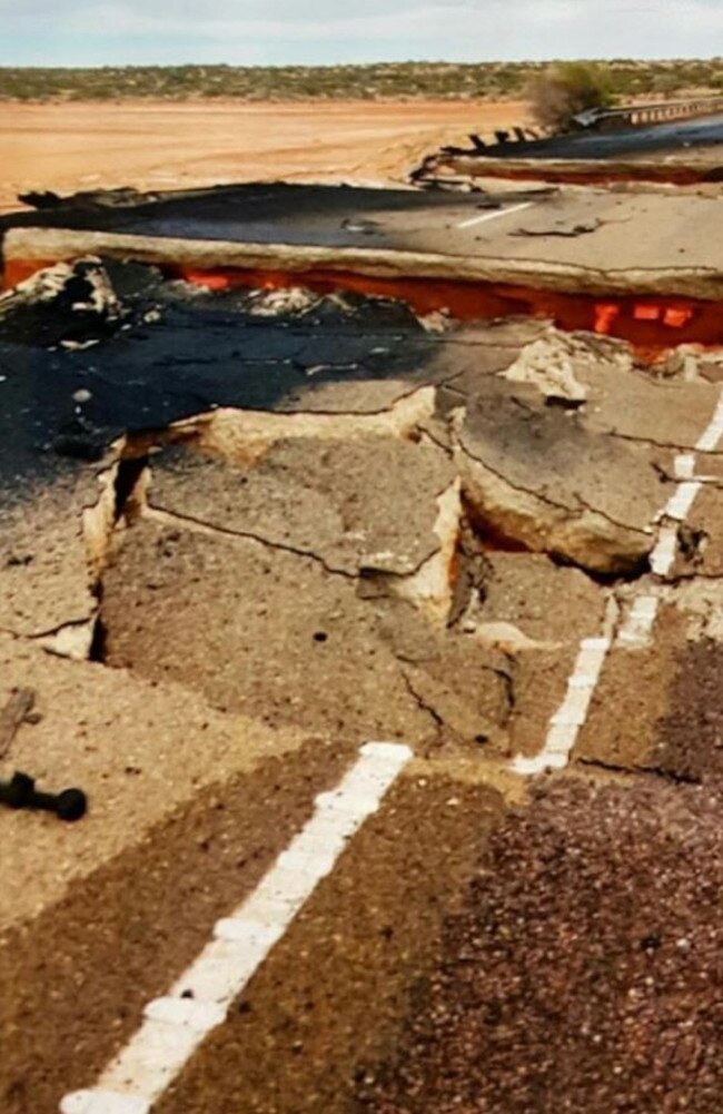 The crash caused major damage to the bridge on the Stuart Highway. Picture: SA Police