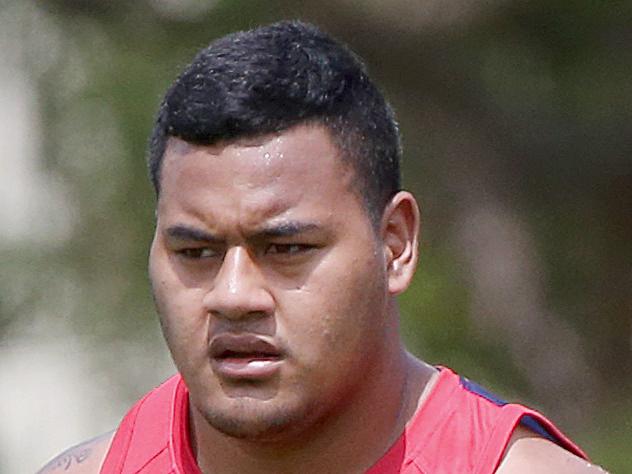 Reds coach Richard Graham and Taniela Tupou at Reds training, Ballymore. Pic Jono Searle.