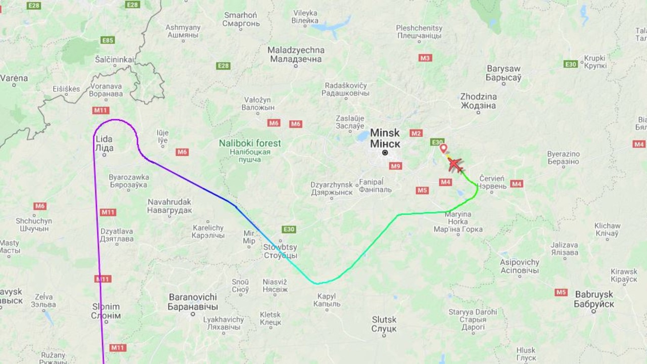 The plane turned east just before it reached the Lithuanian border. Picture: FlightRadar24