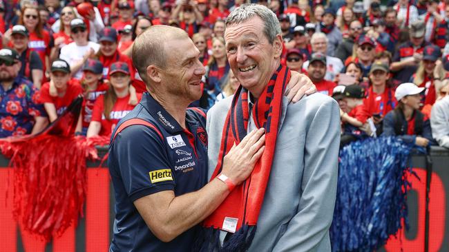 Neale Daniher with Simon Goodwin at the Demons’ premiership celebrations. Picture: Michael Klein