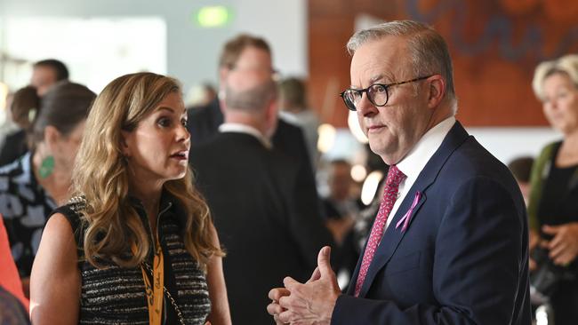 Australia's eSafety Commissioner Julie Inman Grant with Anthony Albanese at Parliament House in Canberra in Februrary. Picture: Martin Ollman/NCA NewsWire