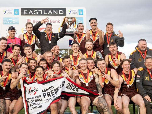 EFNL 2024: Boronia celebrates back-to-back flags and promotion. Picture: Field of View Photography