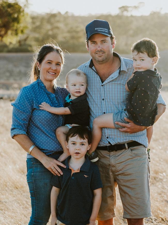 Jade Williams with husband Shaun, and kids Harvey, Dusty and Clancy. Picture: Supplied