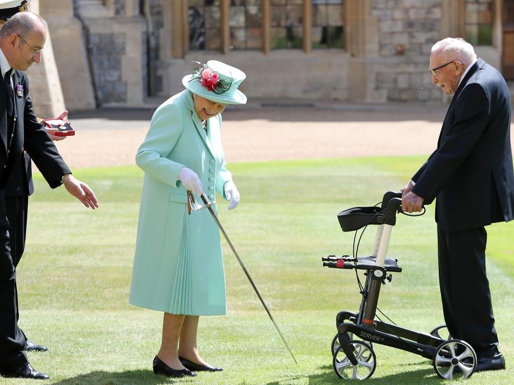 The Queen and Captain Sir Thomas Moore. Photo by Chris Jackson/Getty Images