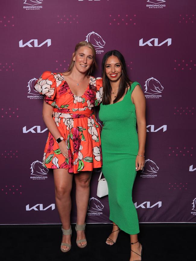 Tiffany Rankin and Chelsea Andrews at the Brisbane Broncos’ season launch at Water’s Edge, Hamilton. Picture: David Clark