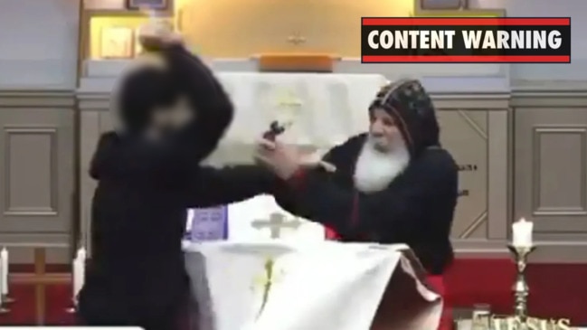 Chaos breaks out after bishop stabbed on camera and during sermon in Sydney