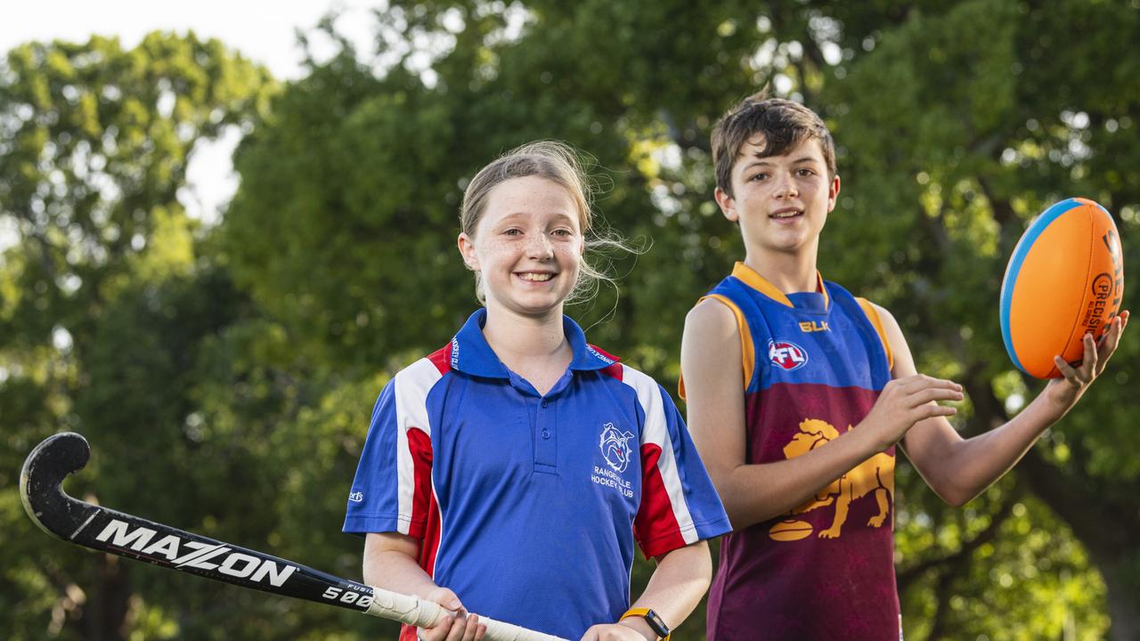 Toowoomba Hockey Association under-12 player Piper Williams and AFL Darling Downs under-14 player Oliver Anderson. Picture: Kevin Farmer