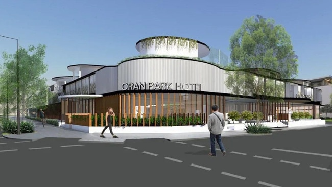 An artist's impression of Oran Park Hotel which is set to include a rooftop cocktail bar, gold class cinemas, playgrounds, bistro, cafe etc. Proposed by Momento Hospitality.