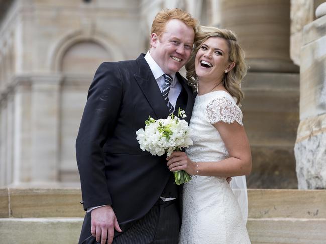 Harris with Tom Ward on their wedding day. Picture: James Horan