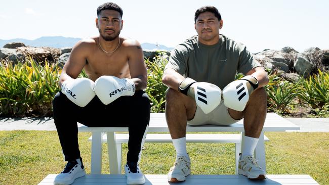 Unbeaten boxer Paulo Aokuso (left) and Cowboys NRL player Jason Taumalolo. Picture: Robbie Bolton