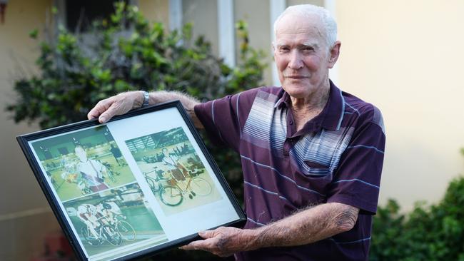 Coach Reggie Tucker, with a scrapbook of highlights from Anna Meares’ amazing career, has retired from coaching after 50 years.