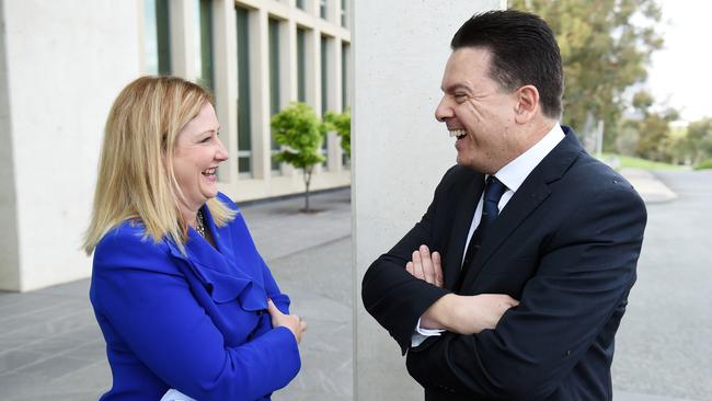 NXT MP Rebekha Sharkie with ex-senator and NXT leader Nick Xenophon at Parliament House. Picture: AAP/Mick Tsikas