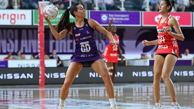 Ruby Bakewell-Doran of the Firebirds in action during the round three Super Netball match between Queensland Firebirds and NSW Swifts. Photo: Getty Images