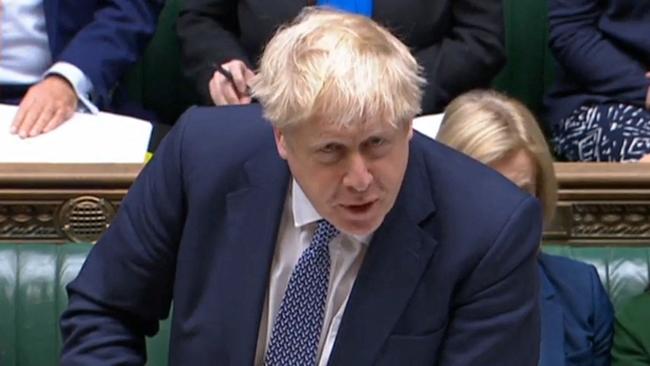 A video grab of British Prime Minister Boris Johnson in the House of Commons in London.