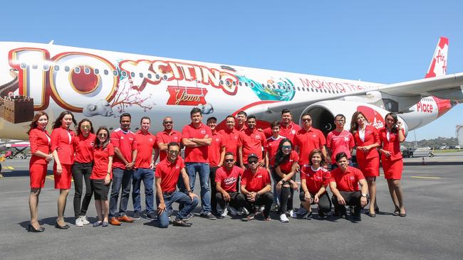 AirAsia X team touch down at Gold Coast Airport with AirAsia X 10th Anniversary plane on October 26, 2017.