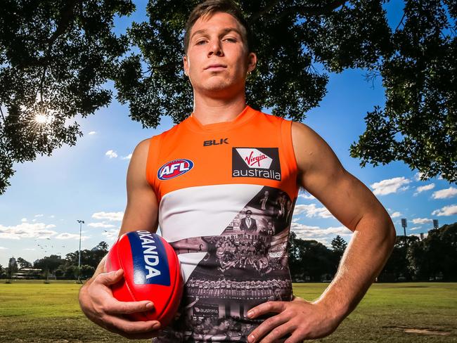 GWS player Toby Green wearing a special jersey for the upcoming local derby agains the Swans. Picture Craig Greenhill