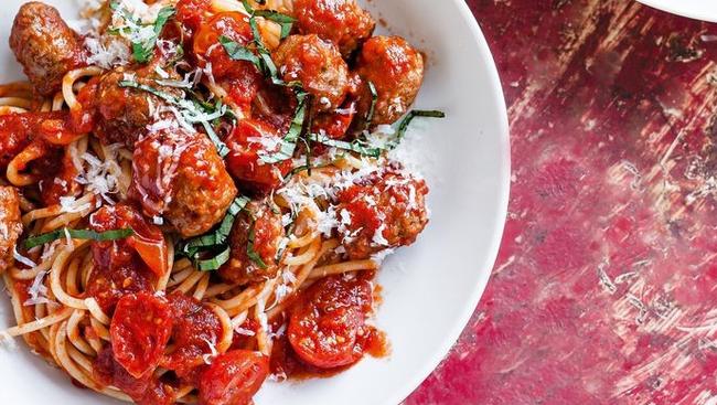 Spaghetti with meatballs and cherry tomatoes | Herald Sun