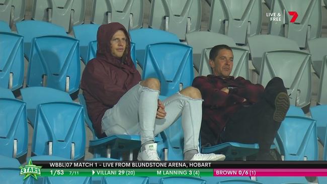 Nat Fyfe at the Women’s Big Bash League (WBBL) game as Perry captained the Sydney Sixers.