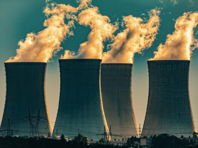 Nuclear power plant Dukovany, view from National Nature Reserve Mohelenska serpentine steppe, Mohelno, Trebic district, Vysocina region, Czech Republic