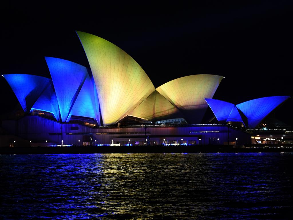 *** BESTPIX *** Sydney Opera House Sails Lit In Solidarity With Ukraine