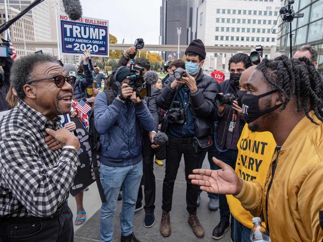 Counter protesters debate a supporter of President Donald Trump during demonstrationsin Detroit, Michigan. Picture: AFP