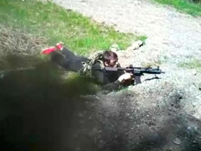 Lucas Fowler's alleged killer Bryan Schmegelsky firing an airsoft rifle. Picture: Nine Network/60 Minutes