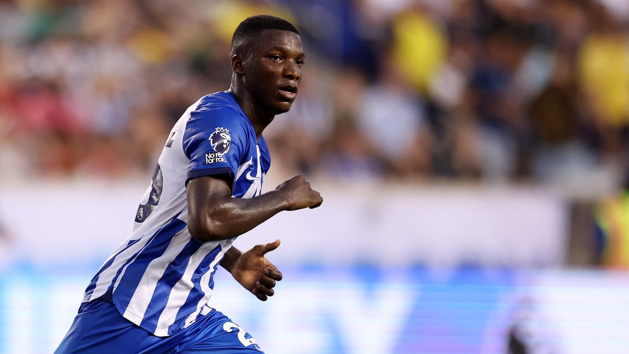HARRISON, NEW JERSEY - JULY 28: Moises Caicedo of Brighton &amp; Hove Albion looks on during the Premier League Summer Series match between Brighton &amp; Hove Albion and Newcastle United at Red Bull Arena on July 28, 2023 in Harrison, New Jersey. (Photo by Tim Nwachukwu/Getty Images for Premier League)