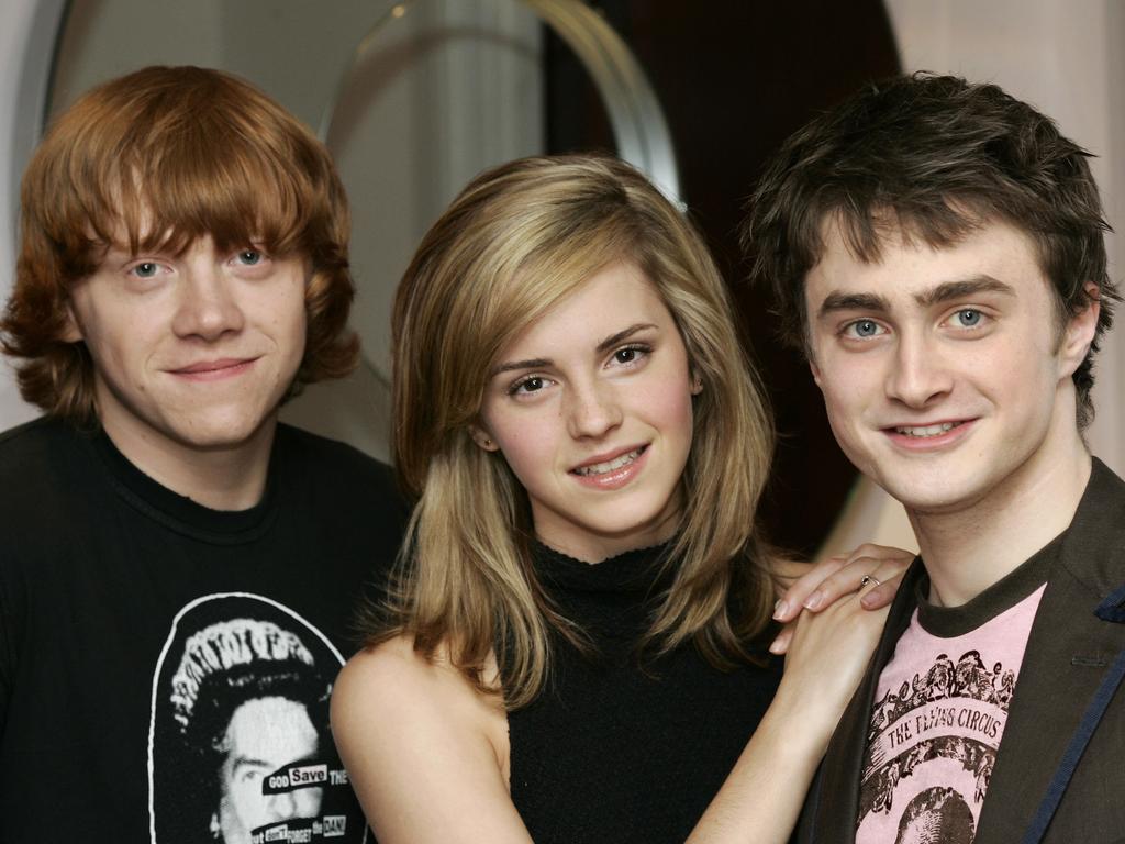 Rupert Grint, Emma Watson and Daniel Radcliffe promote Harry Potter and the Order of the Phoenix in 2007. Picture: AP Photo/Sang Tan 