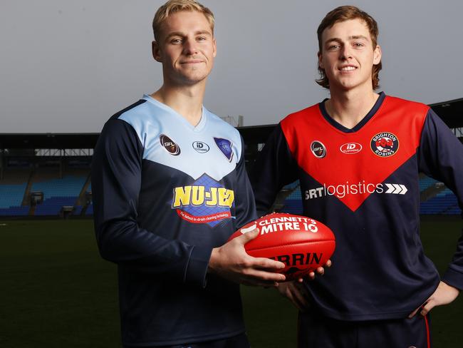 Ryan Stocks Lindisfarne and Aiden Waller Brighton ahead of the SFL game between Brighton and Lindisfarne.  Picture: Nikki Davis-Jones