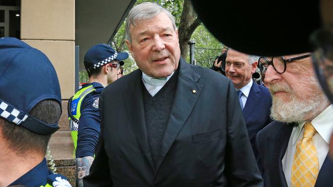 Cardinal George Pell leaves Melbourne Magistrates Court after an earlier hearing. Picture: Mark Stewart