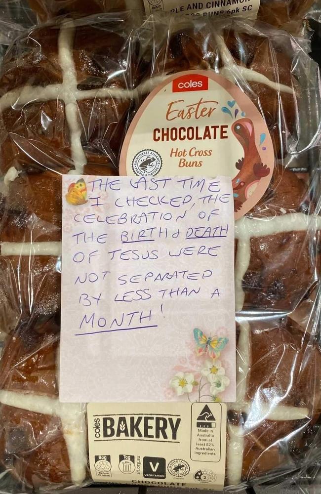 This letter was found attached to a pack of buns in a Perth Coles. Picture: Facebook/brie_mcd