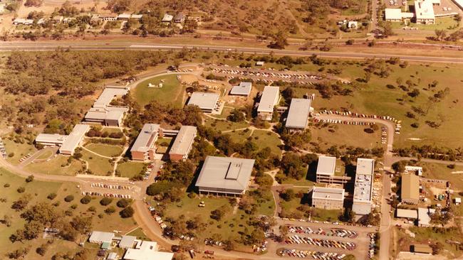 An aerial view of the CQUniversity Rockhampton campus in the 1980s.