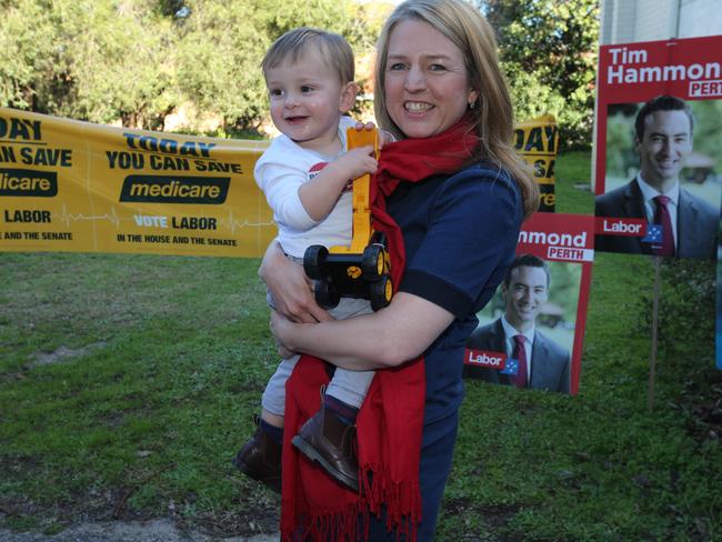 Senator Louise Pratt with Jasper during the 2016 election campaign. Picture: Ross Swanborough