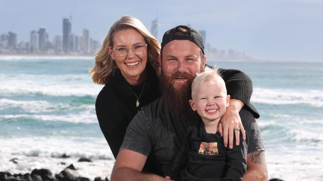 Brent Draper with wife Shonleigh and son Alfie, 3. Picture Glenn Hampson.