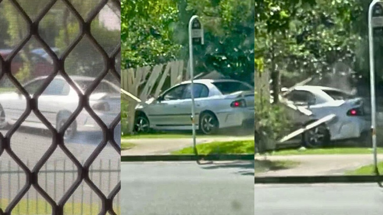 Alleged Gold Coast hoon dealt a dose of karma after losing control and crashing through a fence. Picture: Supplied.