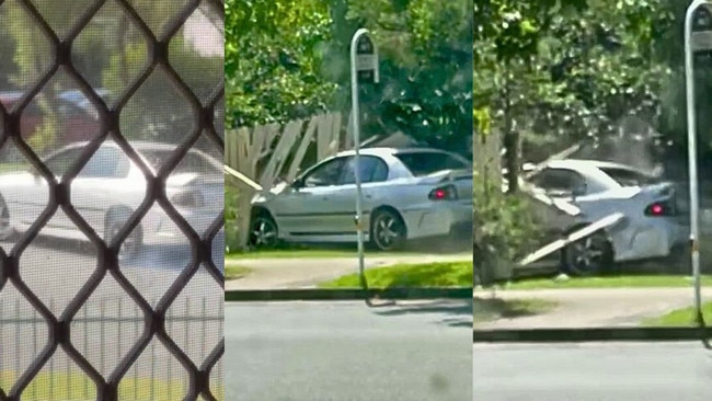 Alleged Gold Coast hoon dealt a dose of karma after losing control and crashing through a fence. Picture: Supplied.