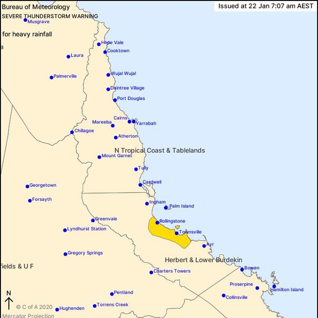 A severe thunderstorm warning has been issued for Townsville.